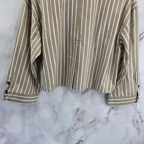 Everlane Shirt Womens Small Brown Button Up Woven Pajama Silky Cotton Crop PJ - Picture 7 of 13